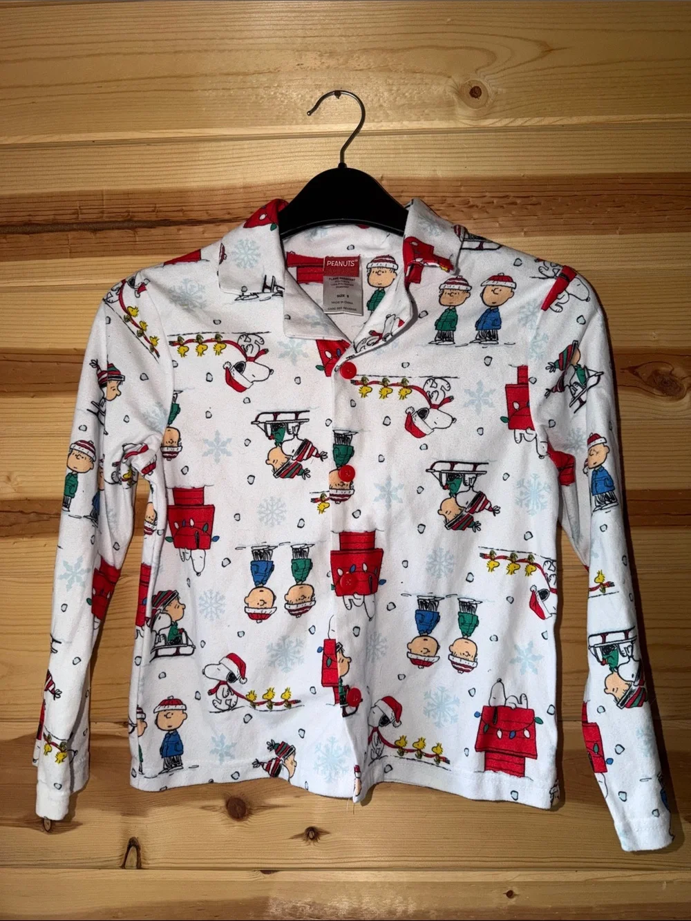 Peanuts White & Red Kids Pajama Set with Holiday Snoopy Print